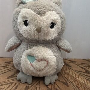 Lambs & Ivy Sugar Cookie Sweet Owl‎ 2 Aqua Pink Hearts Bow Gray White Plush RARE
